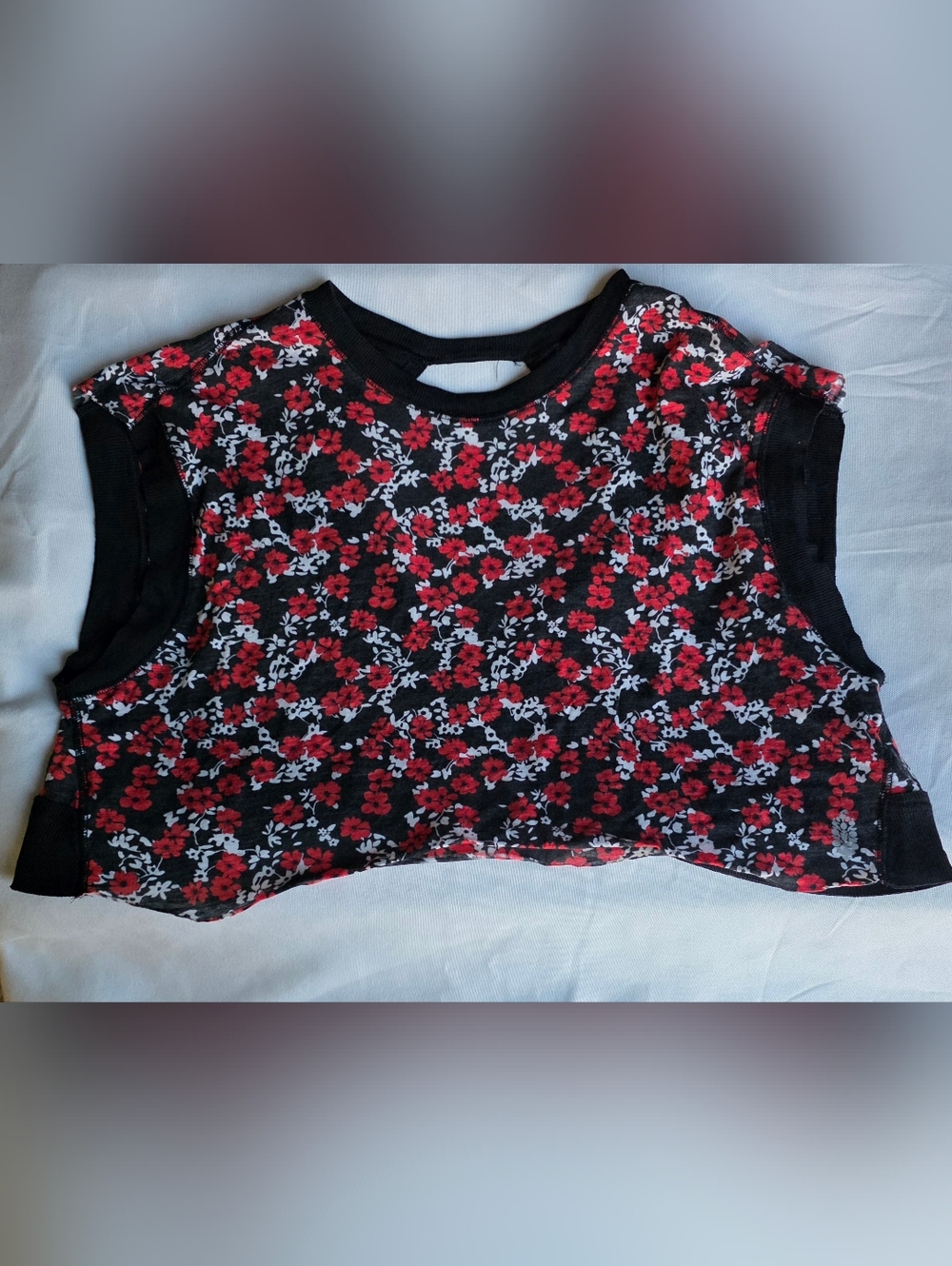 FP Movement My Time Black Floral Crop Top with Red Flowers